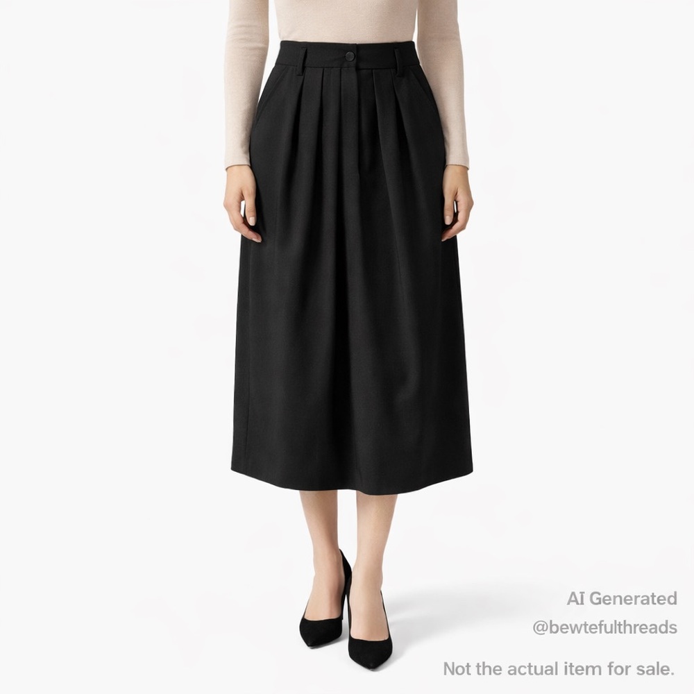 Jones Wear Wool Blend Black Pleated Midi Skirt Fits US 4–6 Small